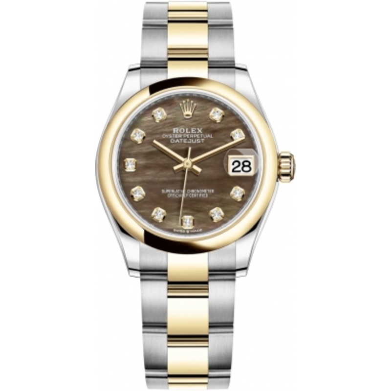 278243 Black MOP Diamond Oyster Rolex Datejust 31mm Stainless Steel and Yellow Gold Ladies Watch