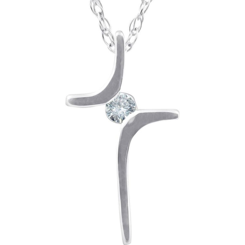 Diamond Floating Cross Set on White Gold Pendant