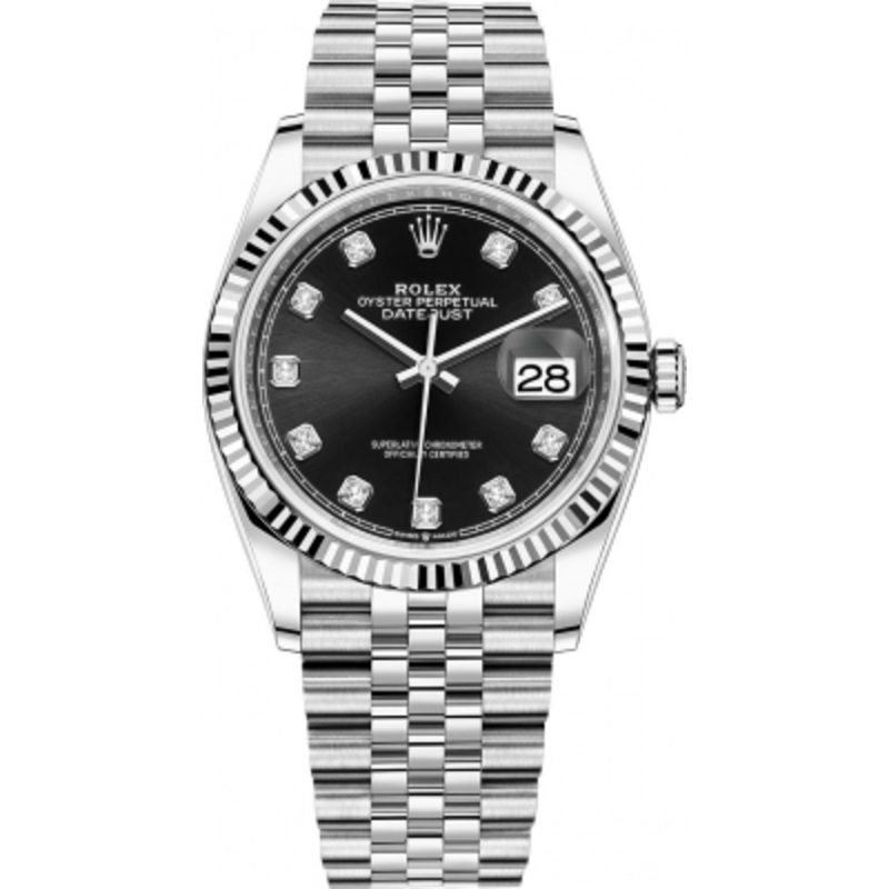 126234 Black Diamond Jubilee Rolex Datejust 36mm Stainless Steel Midsize Watch