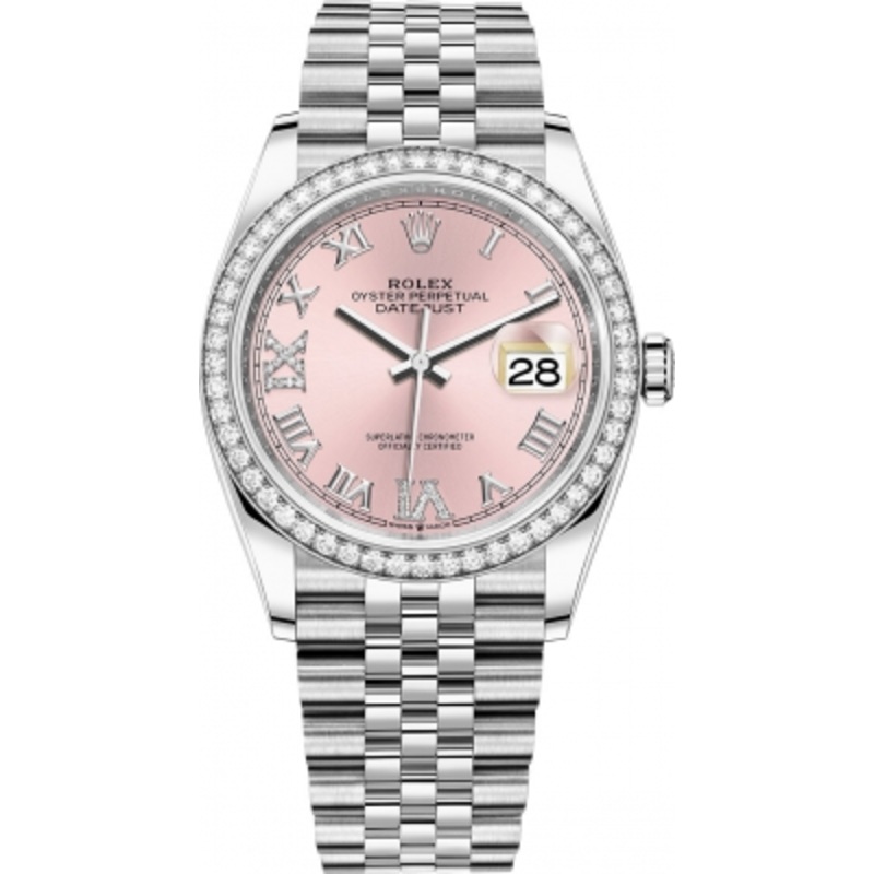 126284rbr Pink Roman VI IX Jubilee Rolex Datejust 36mm Stainless Steel Midsize Watch
