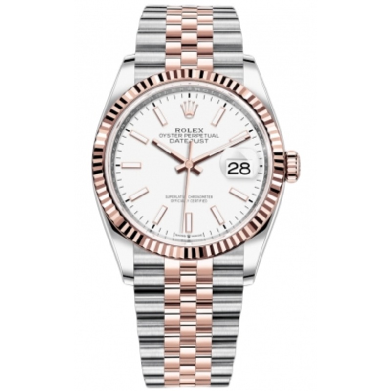 126231 White Index Jubilee Rolex Datejust 36mm Stainless Steel and Rose Gold Ladies Watch