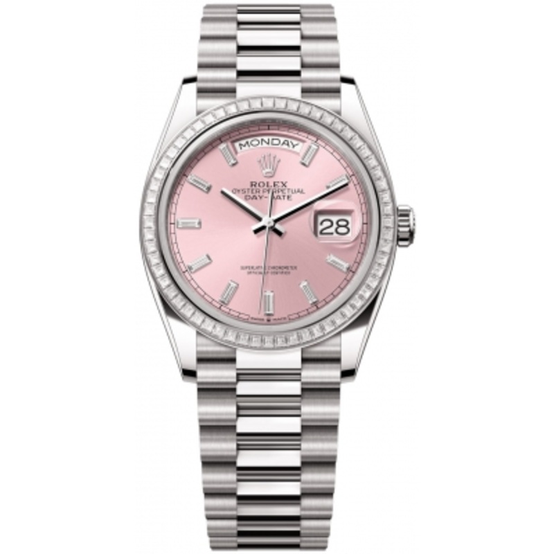128399TBR Pink Baguette   Rolex Day-Date 36mm White Gold Midsize Watch