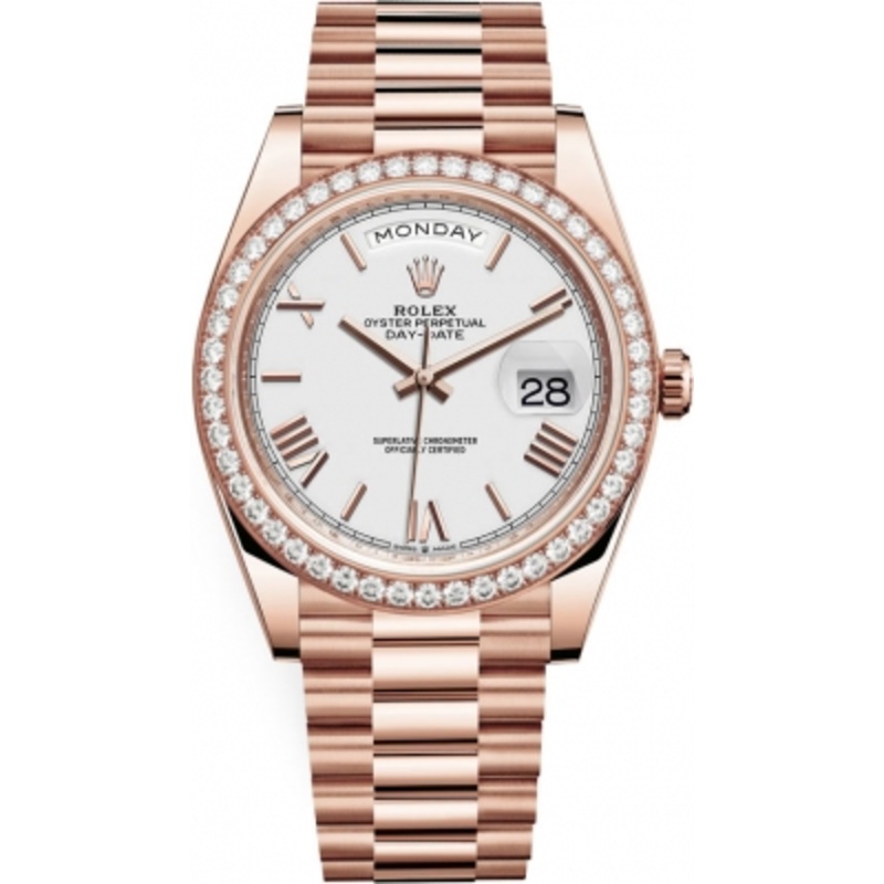 228345RBR White Roman Rolex Day-Date 40mm Everose Gold Mens Watch
