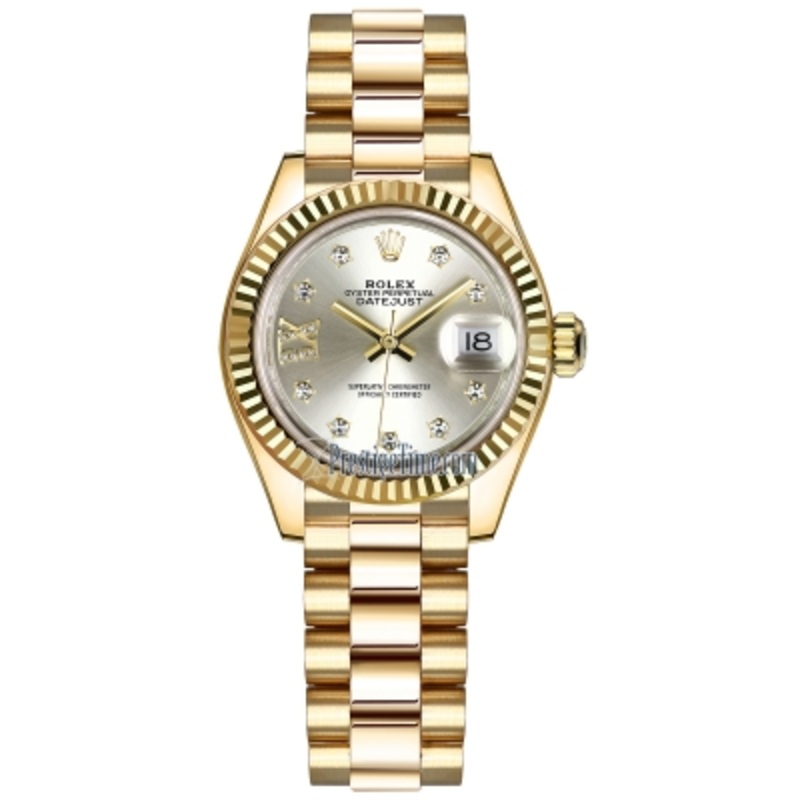 279178 Silver 17 Diamond President Rolex Lady Datejust 28mm Yellow Gold Ladies Watch