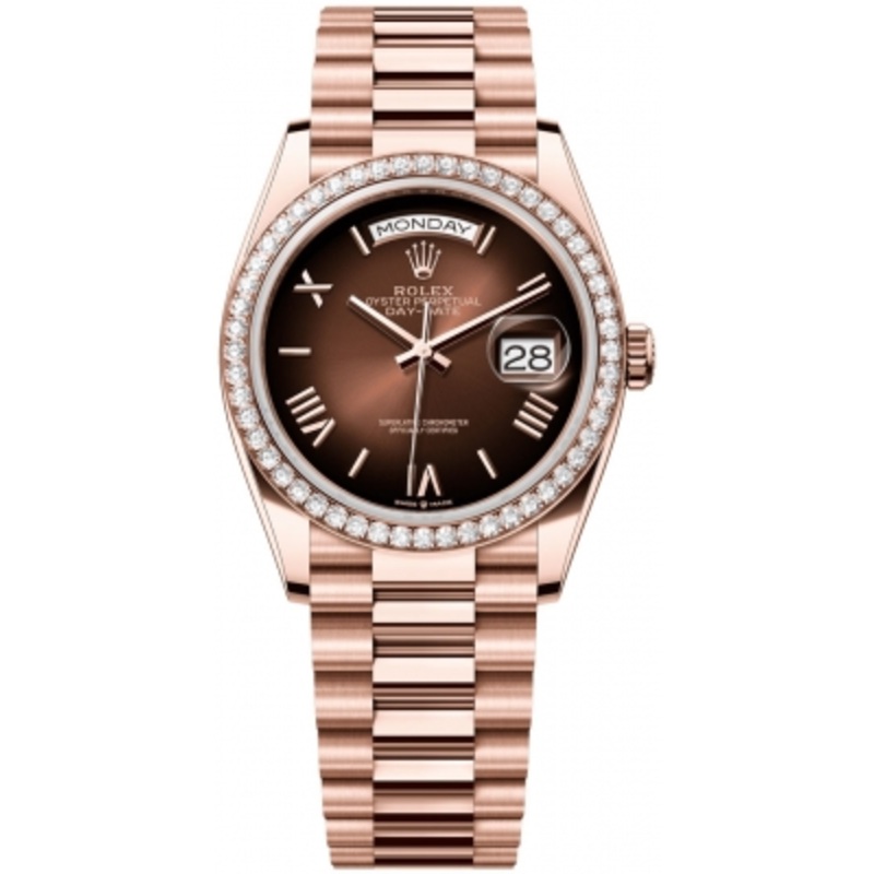 128345RBR Brown Ombre Roman   Rolex Day-Date 36mm Everose Gold Midsize Watch