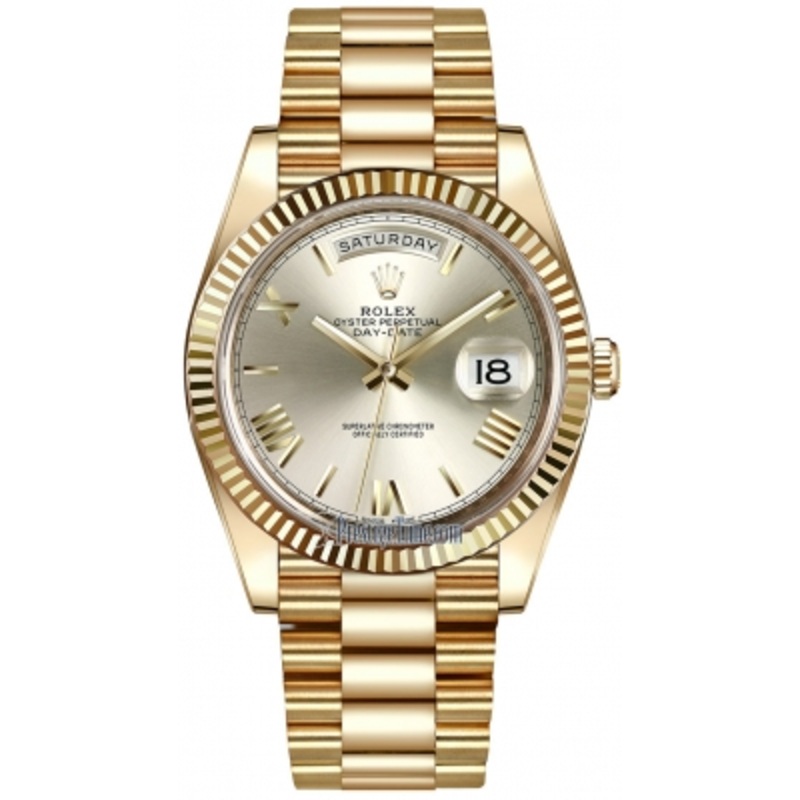 228238 Silver Roman Rolex Day-Date 40mm Yellow Gold Mens Watch