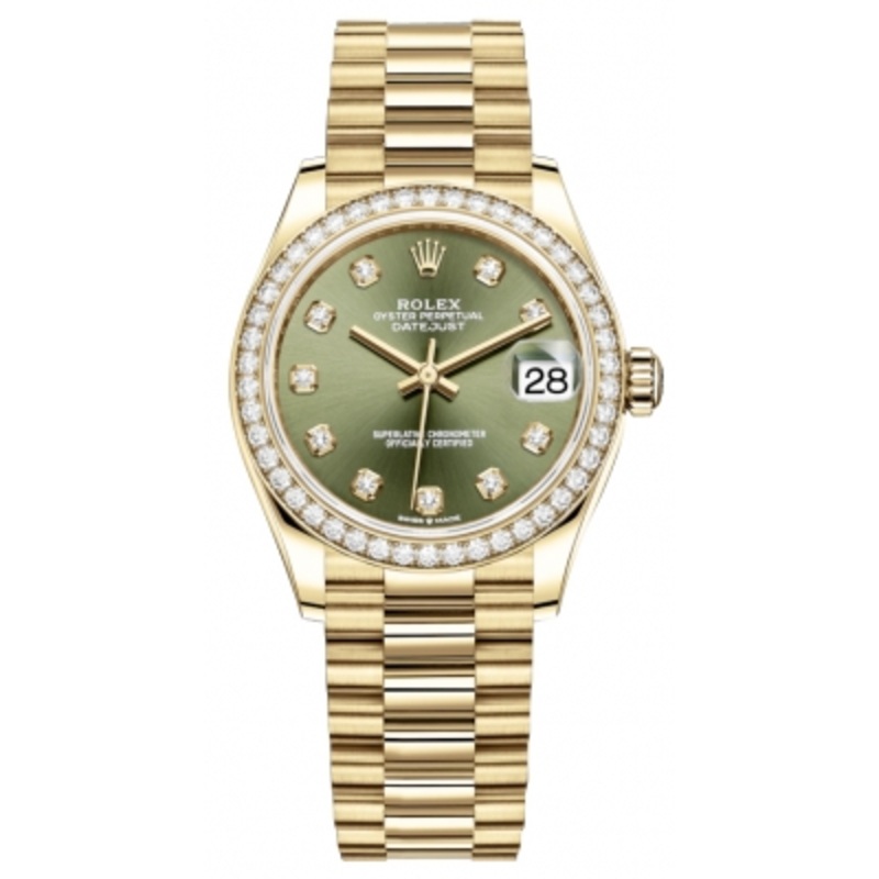 278288rbr Green Diamond President Rolex Datejust 31mm Yellow Gold Ladies Watch