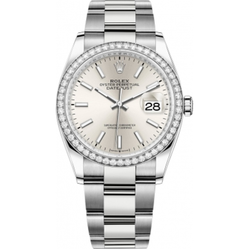 126284rbr Silver Index Oyster Rolex Datejust 36mm Stainless Steel Ladies Watch