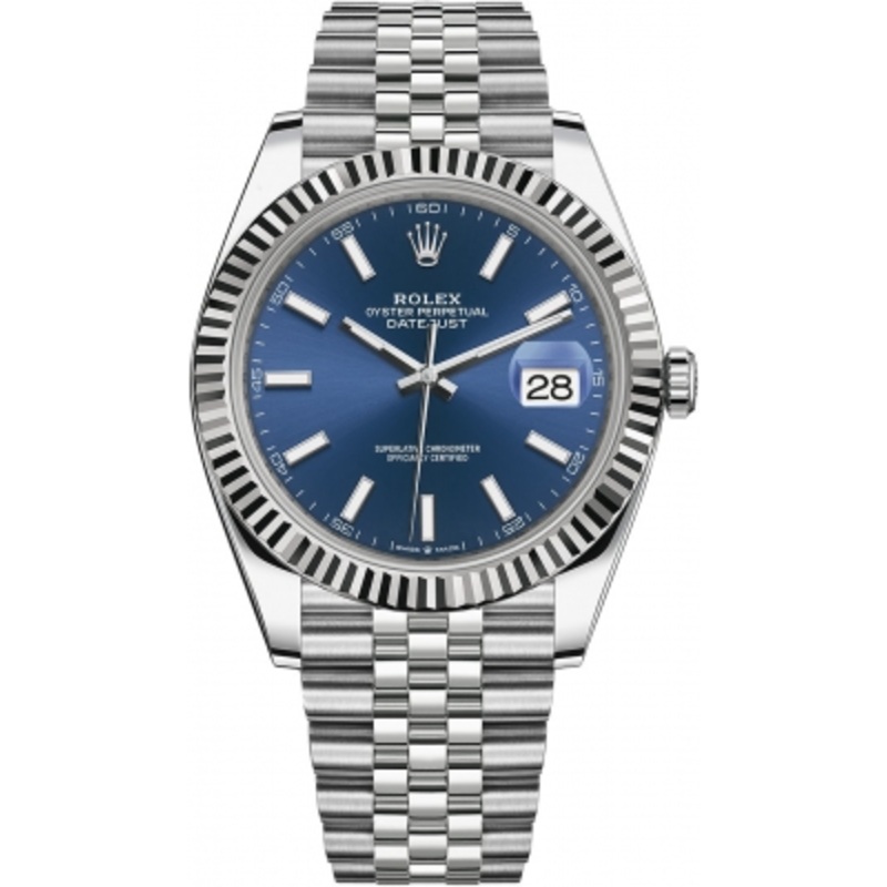 126334 Blue Index Jubilee Rolex Datejust 41mm Stainless Steel Mens Watch