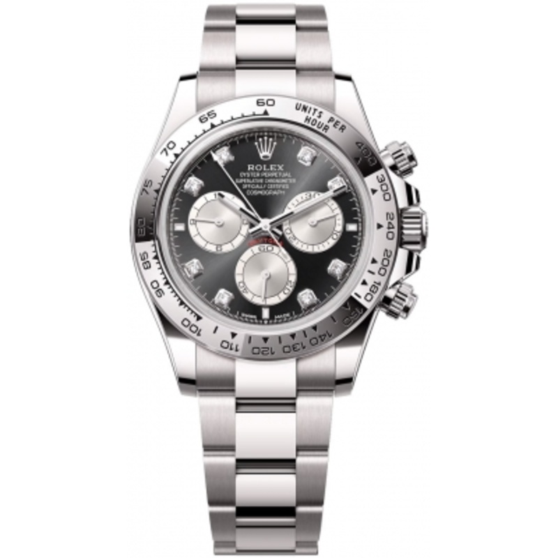 126509 Bright Black Steel Diamond Rolex Cosmograph Daytona White Gold Mens Watch
