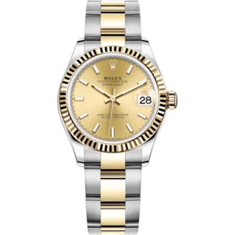 278273 Champagne Index Oyster Rolex Datejust 31mm Stainless Steel and Yellow Gold Ladies Watch