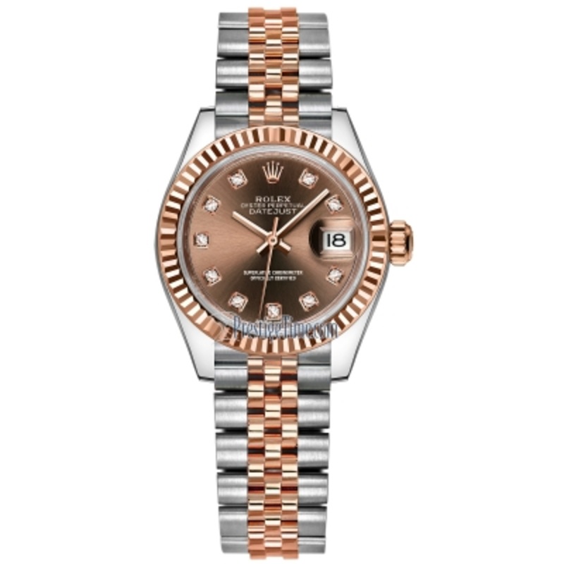 279171 Chocolate Diamond Jubilee Rolex Lady Datejust 28mm Stainless Steel and Everose Gold Ladies Watch