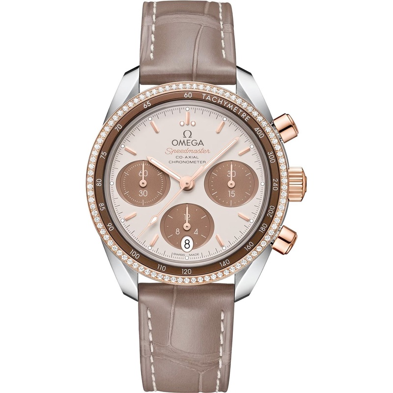 Omega 324.28.38.50.02.002 Speedmaster 38 Steel Sedna Gold Diamonds on Leather Strap