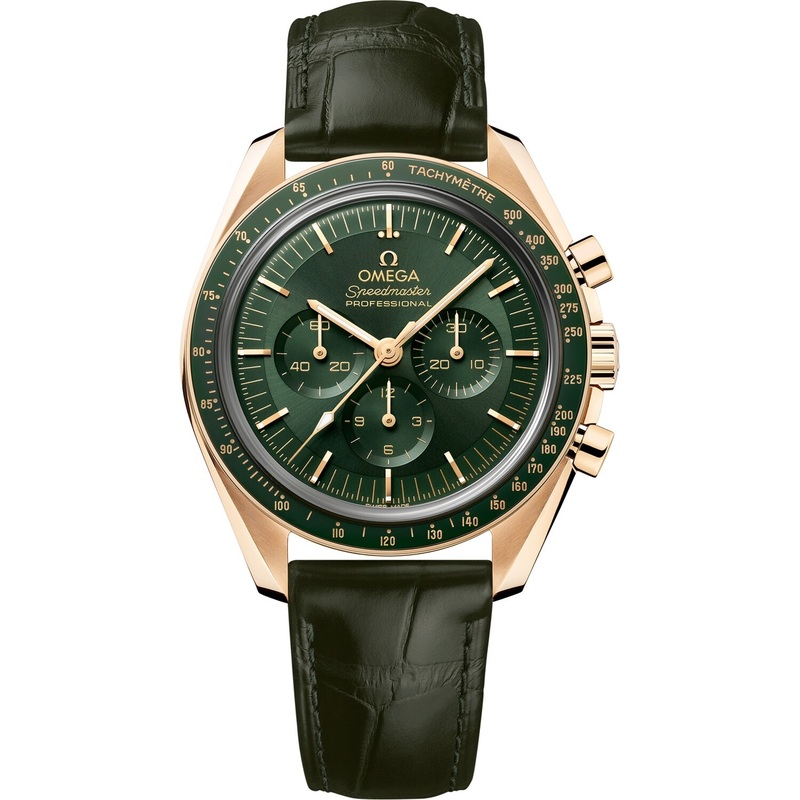 Omega Speedmaster Moonwatch Professional Master Chronometer Moonshine Gold Green Dial on Strap