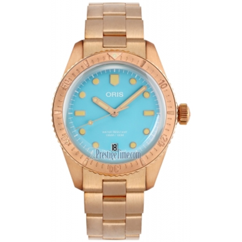 01 733 7771 3155-07 8 19 15 Cotton Candy Blue Oris Divers Sixty Five 38mm Midsize Watch