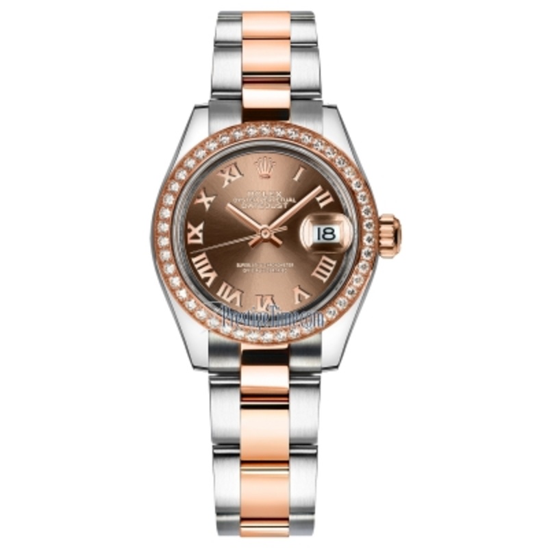 279381RBR Chocolate Roman Oyster Rolex Lady Datejust 28mm Stainless Steel and Everose Gold Ladies Watch