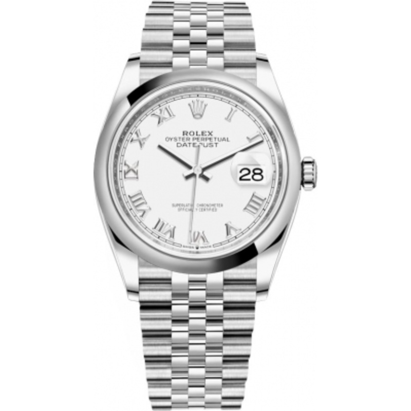 126200 White Roman Jubilee Rolex Datejust 36mm Stainless Steel Midsize Watch