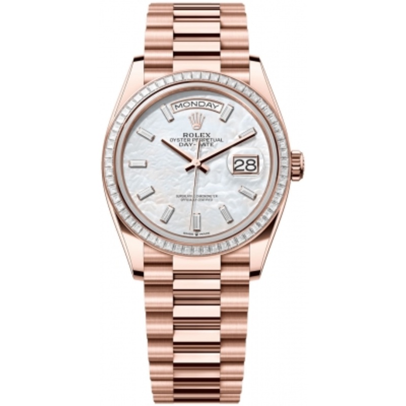 128395TBR MOP Baguette   Rolex Day-Date 36mm Everose Gold Midsize Watch