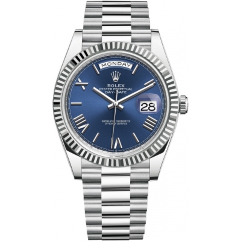 228236 Bright Blue Roman Rolex Day-Date 40mm Platinum Mens Watch