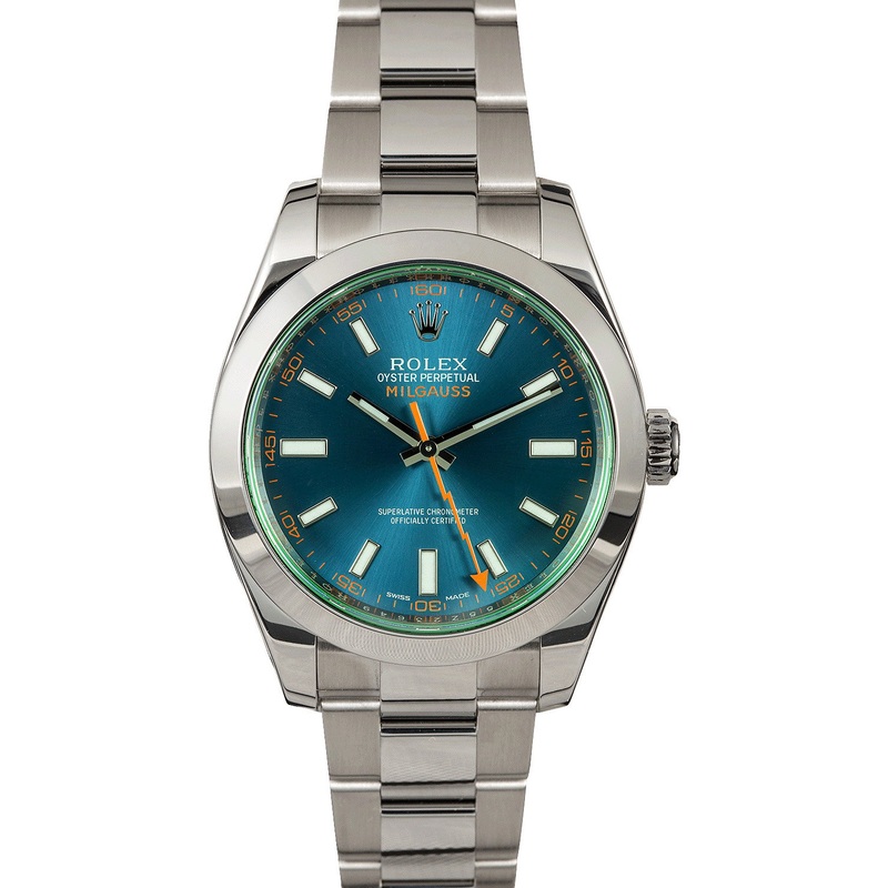 Rolex Milgauss 116400GV Green Crystal Blue Dial