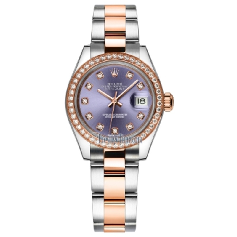 279381RBR Aubergine Diamond Oyster Rolex Lady Datejust 28mm Stainless Steel and Everose Gold Ladies Watch
