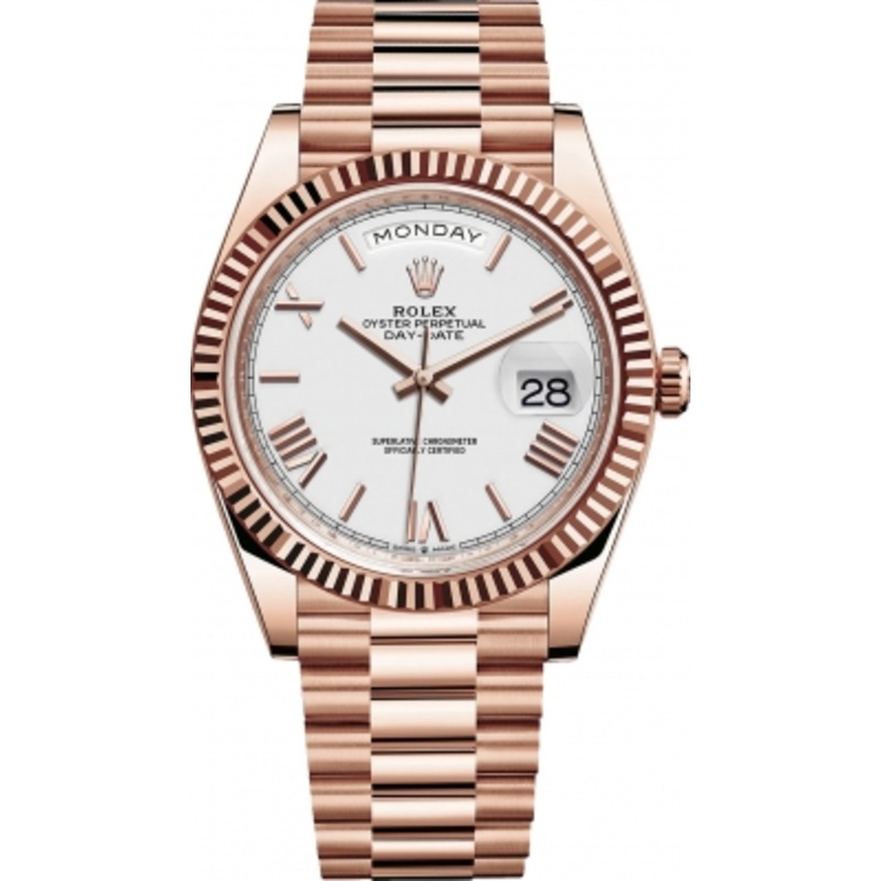228235 White Roman Rolex Day-Date 40mm Everose Gold Mens Watch