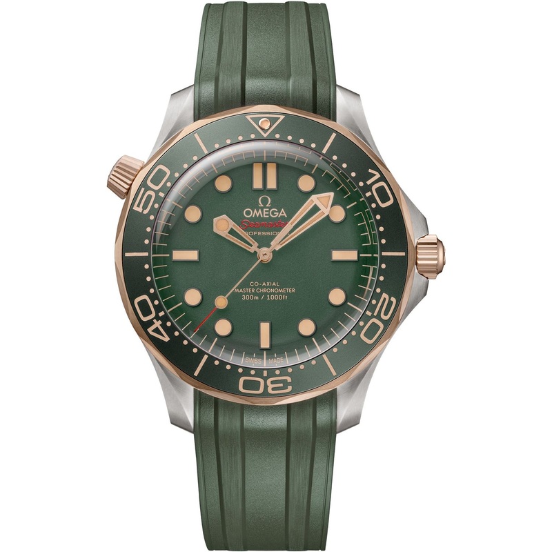 Omega 210.92.42.20.10.001 Seamaster Diver 300M Green Dial Titanium Bronze Gold on Rubber Strap