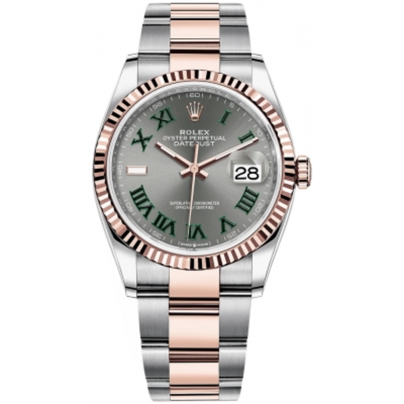 126231 Slate Roman Oyster Wimbledon Rolex Datejust 36mm Stainless Steel and Rose Gold Ladies Watch