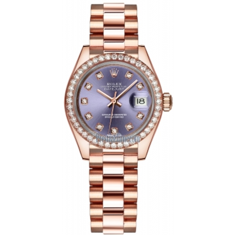 279135RBR Aubergine Diamond President Rolex Lady Datejust 28mm Everose Gold Ladies Watch