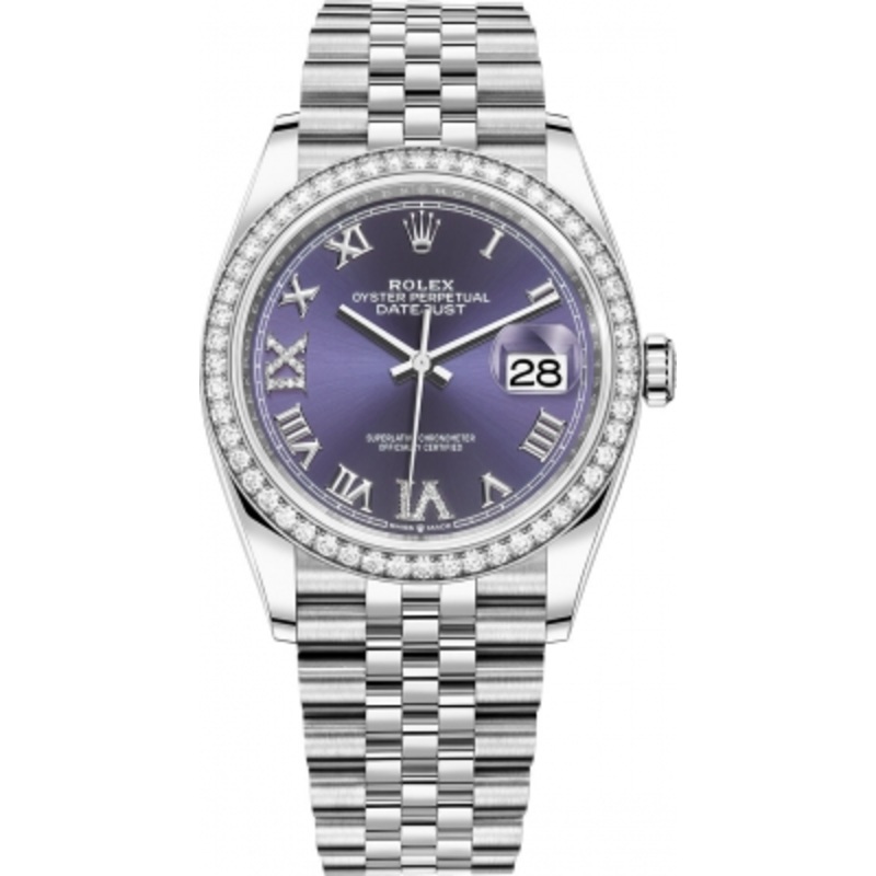 126284rbr Aubergine Roman VI IX Jubilee Rolex Datejust 36mm Stainless Steel Midsize Watch