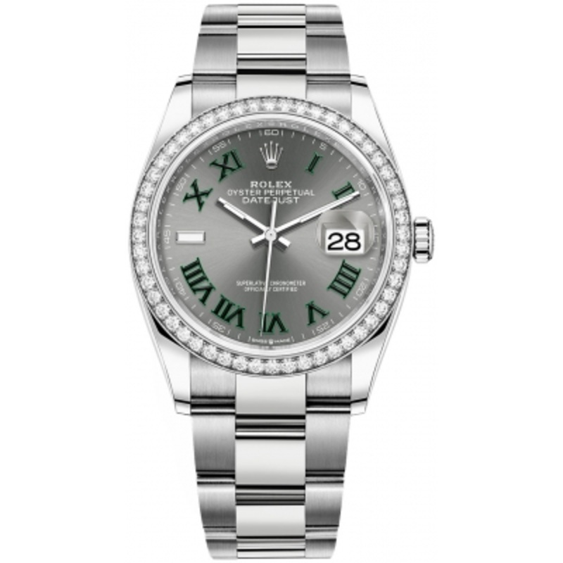 126284rbr Slate Roman Oyster Wimbledon Rolex Datejust 36mm Stainless Steel Midsize Watch