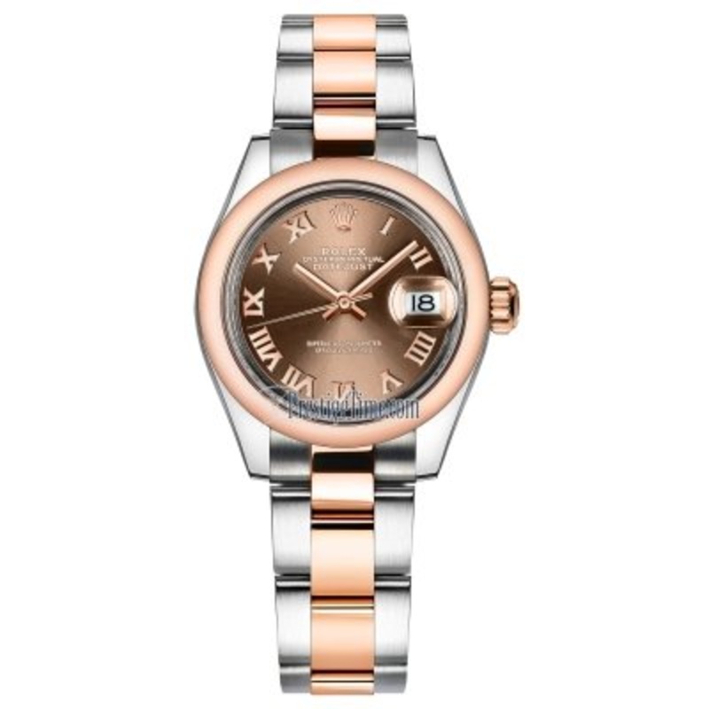 279161 Chocolate Roman Oyster Rolex Lady Datejust 28mm Stainless Steel and Everose Gold Ladies Watch