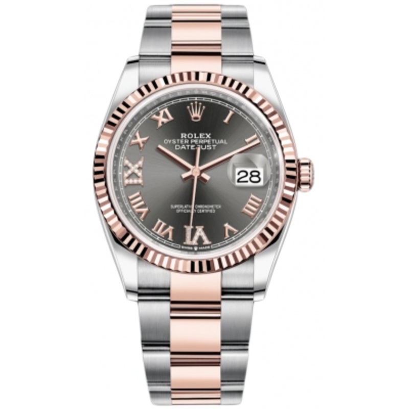 126231 Dark Rhodium VI IX Roman Oyster Rolex Datejust 36mm Stainless Steel and Rose Gold Ladies Watch