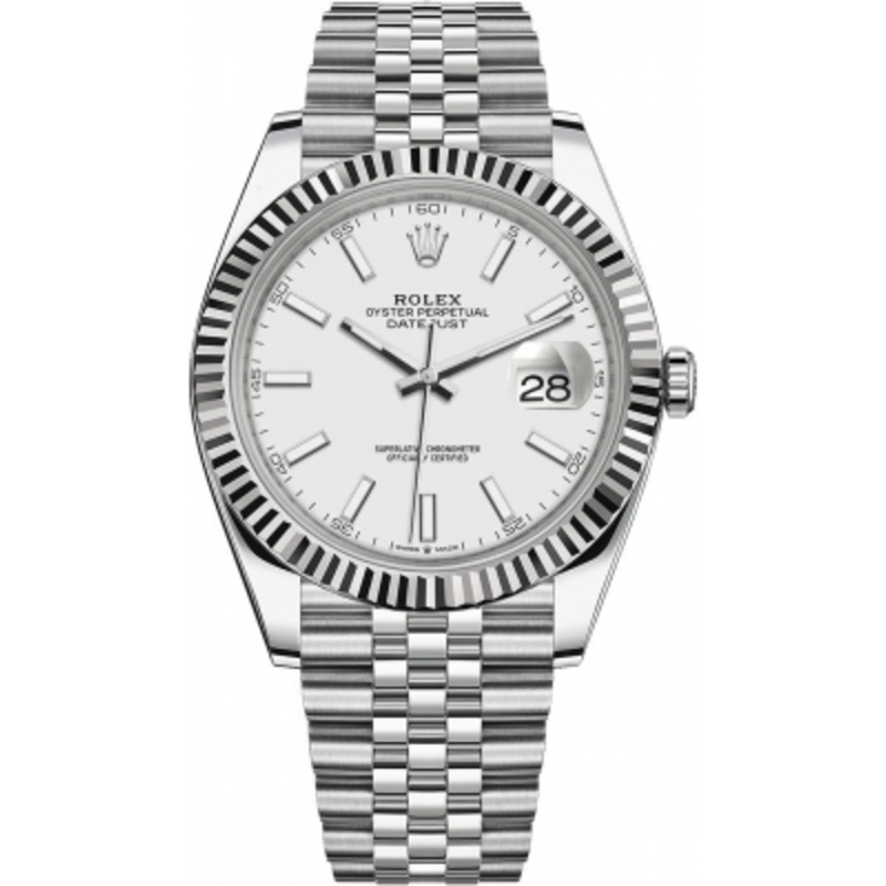 126334 White Index Jubilee Rolex Datejust 41mm Stainless Steel Mens Watch