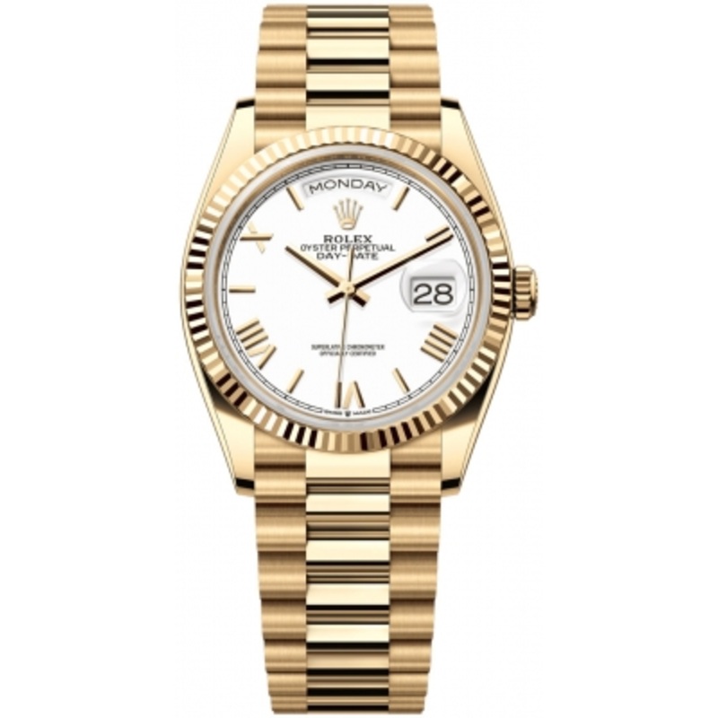 128238 White Roman Index   Rolex Day-Date 36mm Yellow Gold Midsize Watch