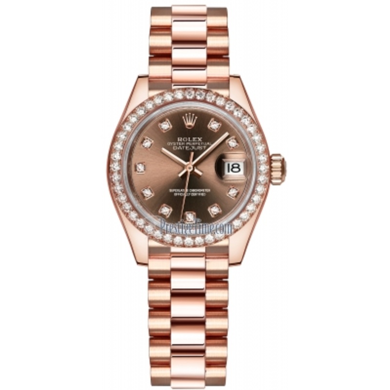 279135RBR Chocolate Diamond President Rolex Lady Datejust 28mm Everose Gold Ladies Watch