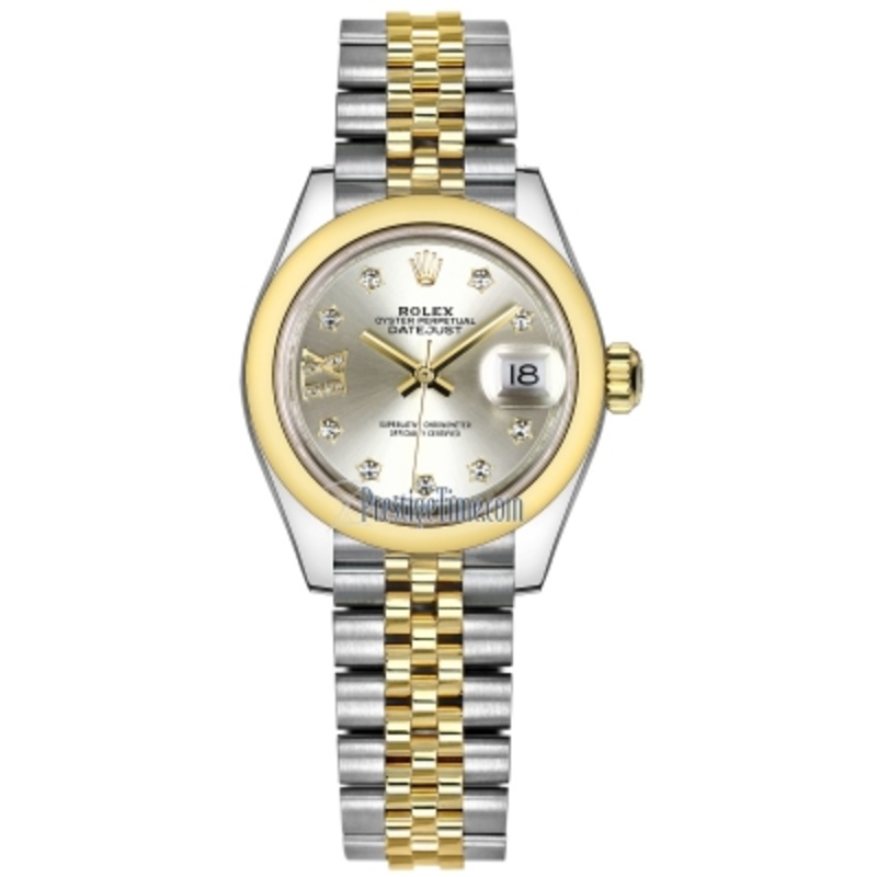279163 Silver 17 Diamond Jubilee Rolex Lady Datejust 28mm Stainless Steel and Yellow Gold Ladies Watch