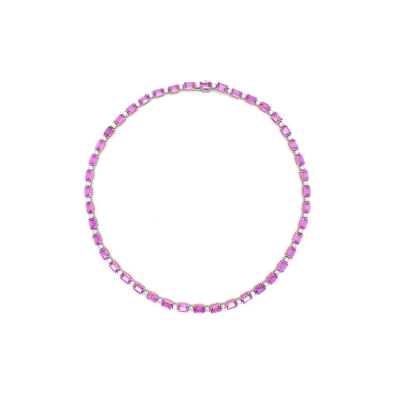 Oval Pink Sapphire and Diamond Necklace – Bayco