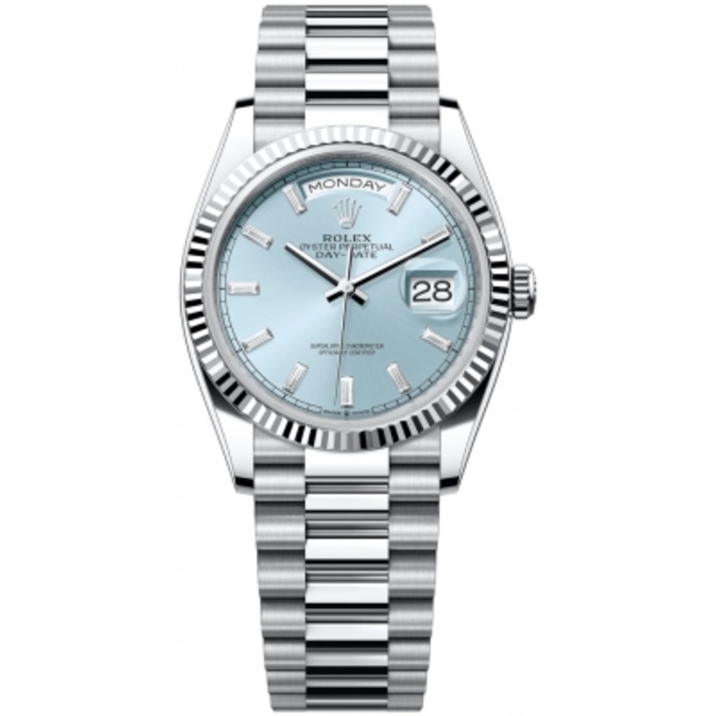 128236 Ice Blue Baguette   Rolex Day-Date 36mm Platinum Midsize Watch