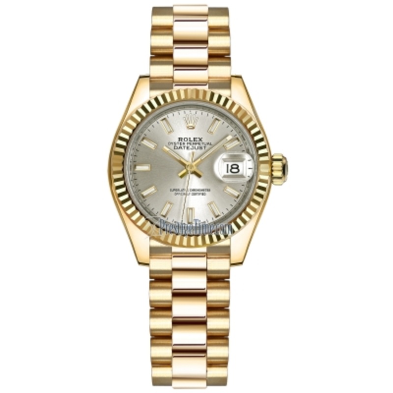 279178 Silver Index President Rolex Lady Datejust 28mm Yellow Gold Ladies Watch