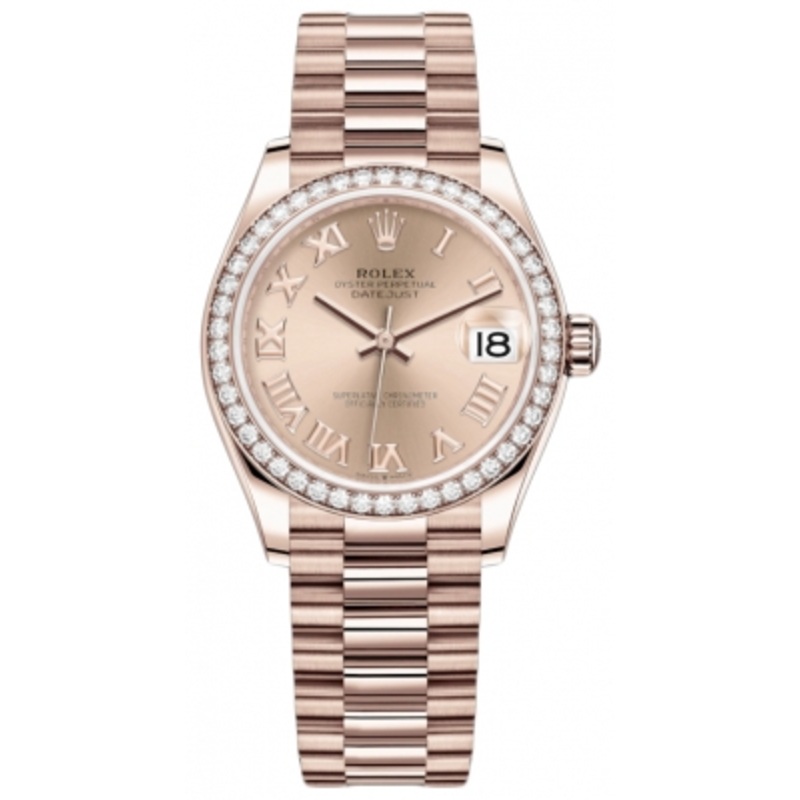 278285rbr Pink Roman President Rolex Datejust 31mm Everose Gold Ladies Watch