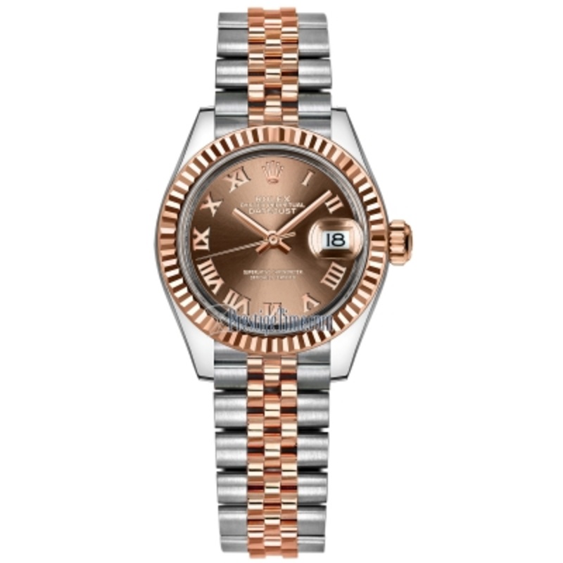 279171 Chocolate Roman Jubilee Rolex Lady Datejust 28mm Stainless Steel and Everose Gold Ladies Watch