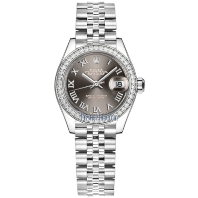 279384RBR Dark Grey Roman Jubilee Rolex Lady Datejust 28mm Stainless Steel Ladies Watch