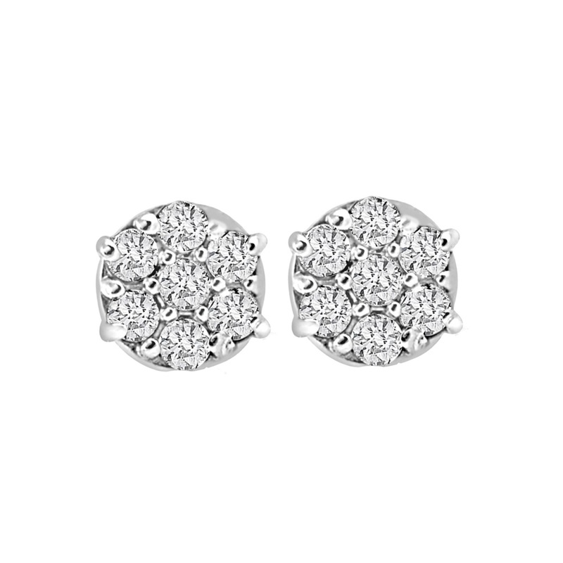 Women’s 10k White Gold Diamond Cluster Stud Earrings