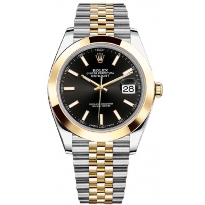 126303 Black Index Jubilee Rolex Datejust 41mm Stainless Steel and Yellow Gold Mens Watch
