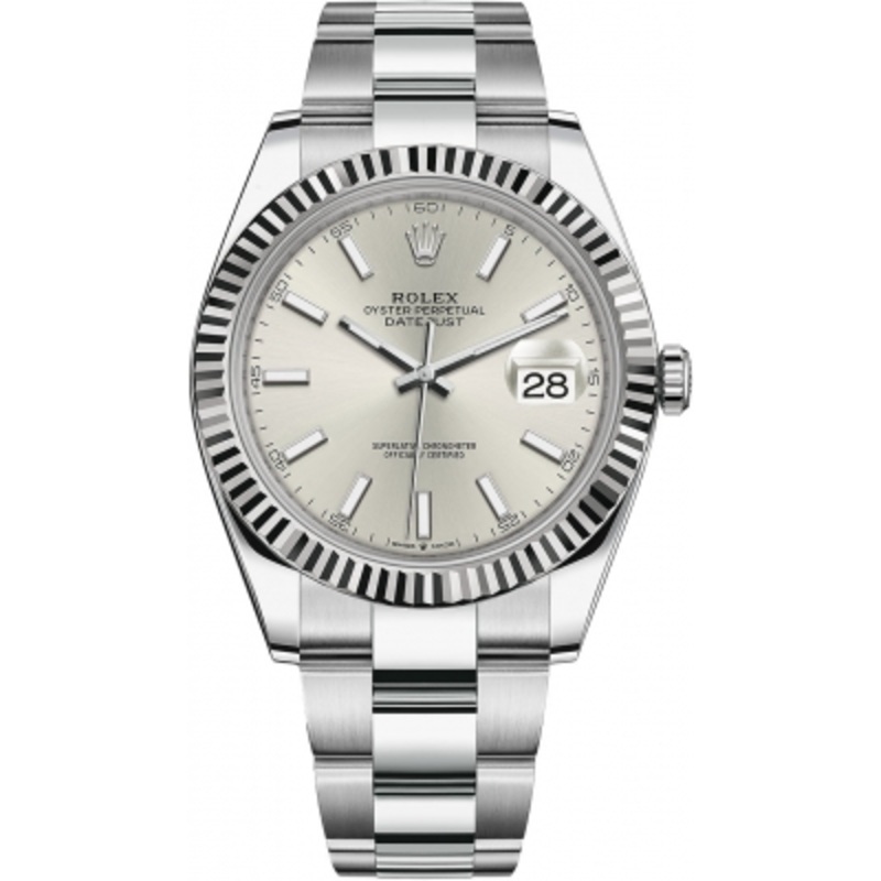 126334 Silver Index Oyster Rolex Datejust 41mm Stainless Steel Mens Watch