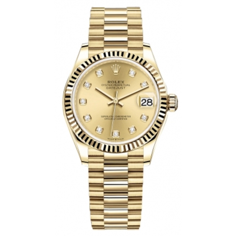 278278 Champagne Diamond President Rolex Datejust 31mm Yellow Gold Ladies Watch