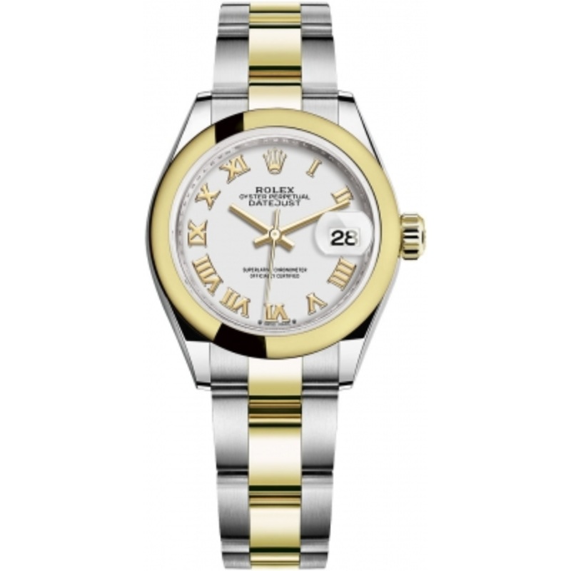 279163 White Roman Oyster Rolex Lady Datejust 28mm Stainless Steel and Yellow Gold Ladies Watch