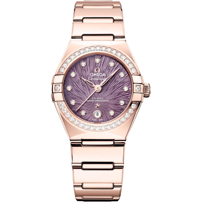 Omega 131.55.29.20.60.001 Constellation Purple Dial Gold and Diamonds 29mm