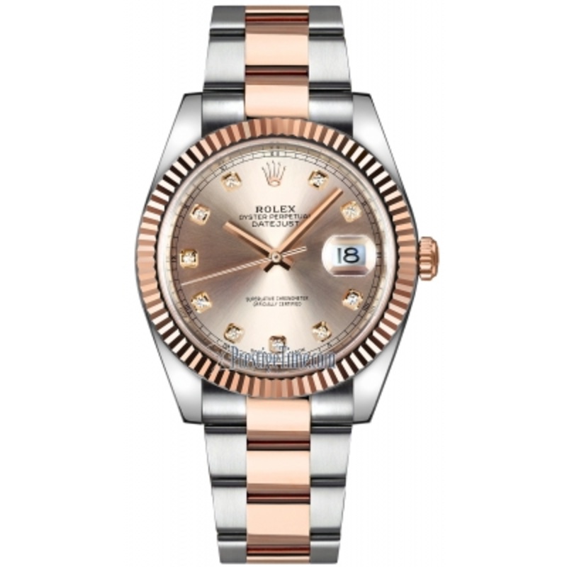 126331 Sundust Diamond Oyster Rolex Datejust 41mm Stainless Steel and Everose Gold Mens Watch